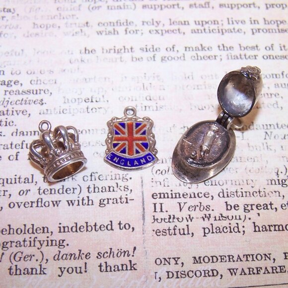 3 British Sterling Silver Enamel Charms-Crown, Bobbys Hat, England Travel Shield - Picture 3 of 6